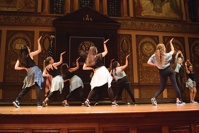 Groove Theory hip hop dance troupe performs in Gaston Hall